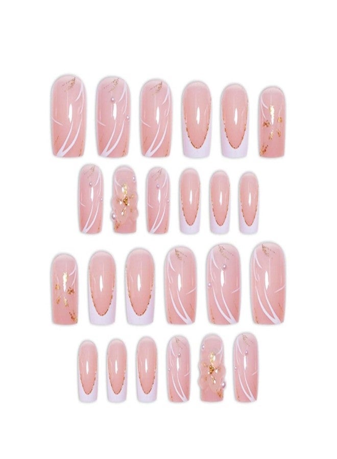 YoYoee Short Square Press on Nails French Fake Nails Acrylic Pearls False Nails Nude Full Cover Nails Tips for Women and Girls 24Pcs - Image 5